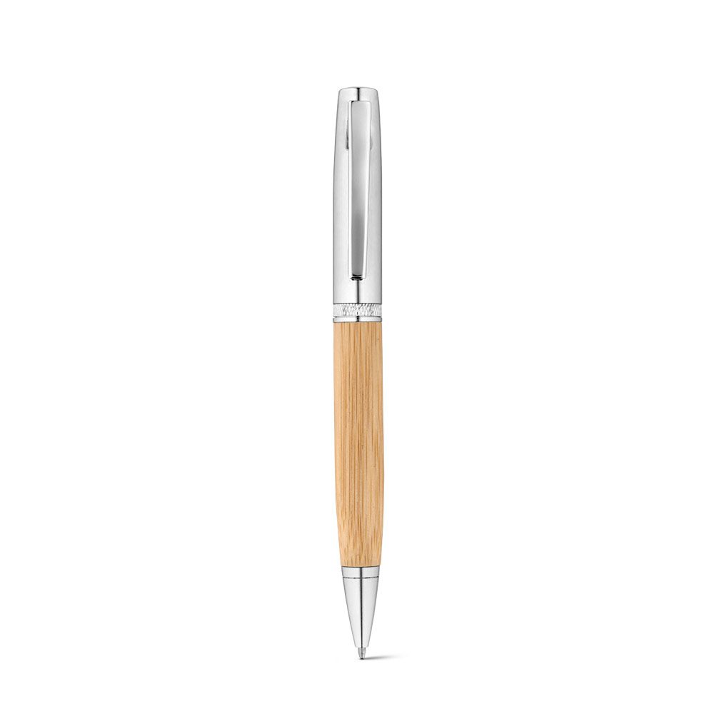 Caneta Personalizada de Bambu e Metal com Estojo - S91775 para Brindes de Eventos e Feiras da Zen Brindes.