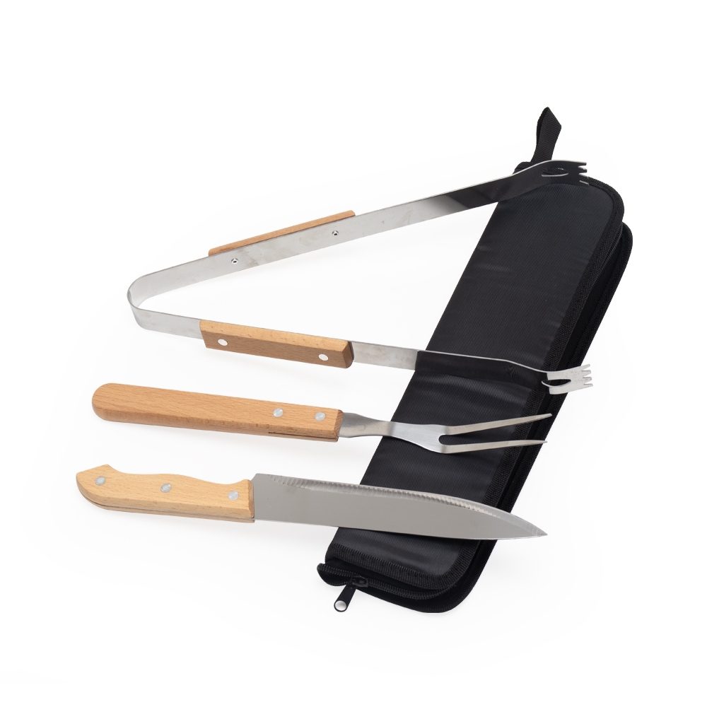 Kit Churrasco com Capa Personalizado 3 Peças - X12461 para Brindes de Eventos e Feiras da Zen Brindes.