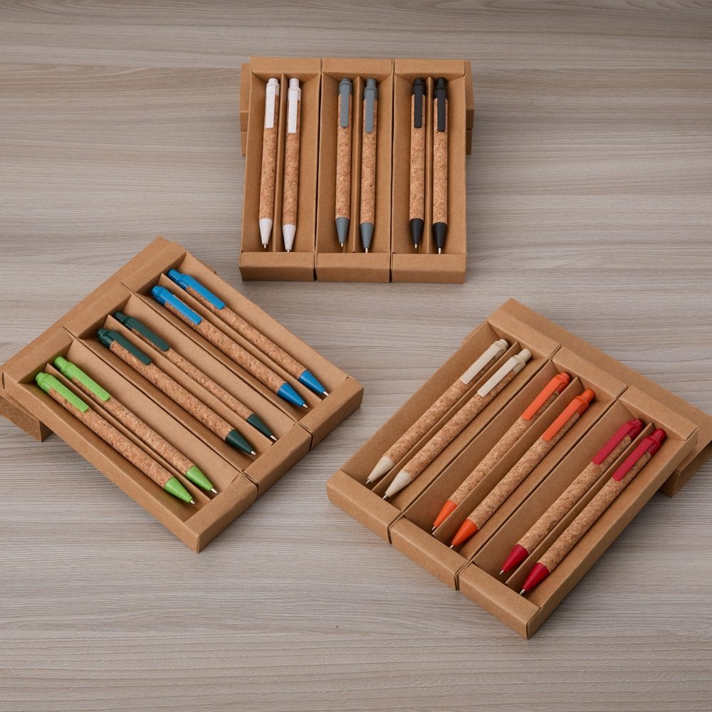 Kit Ecológico Personalizado Caneta e Lapiseira Cortiça - X06083 para Brindes de Eventos e Feiras da Zen Brindes.