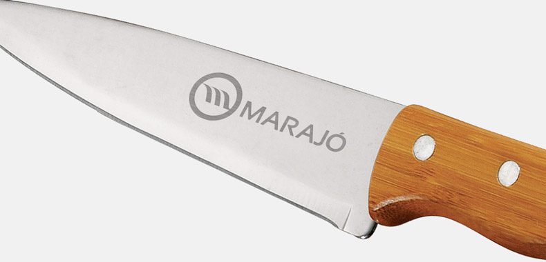 Kit Garfo e Faca 7" em Bambu Personalizado - MKF-90403 para Brindes de Eventos e Feiras da Zen Brindes.