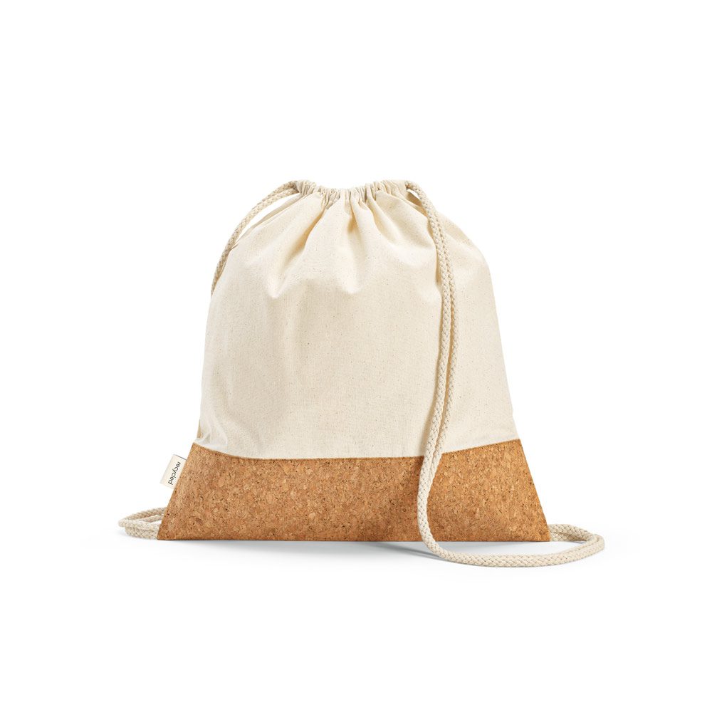 Mochila Saco Algodão Reciclado e Cortiça Personalizado - S92340 para Brindes de Eventos e Feiras da Zen Brindes.