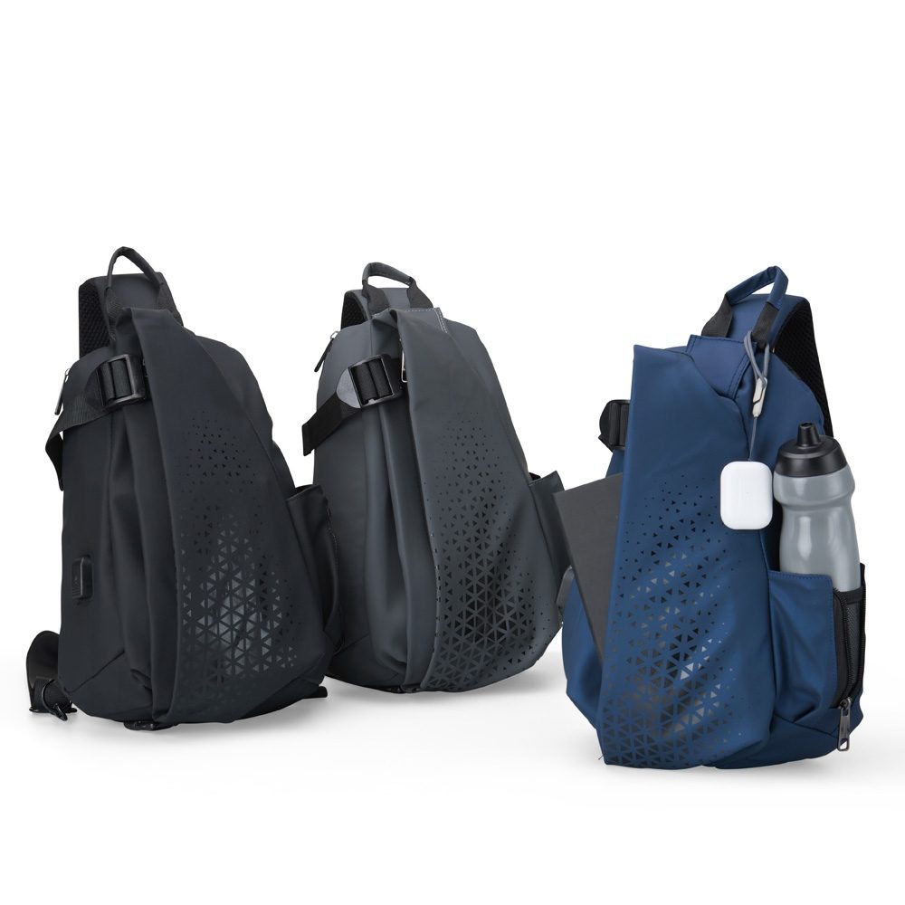 Mochila de Ombro USB Personalizada da Zen Brindes - X16019 para Brindes de Eventos e Feiras da Zen Brindes.
