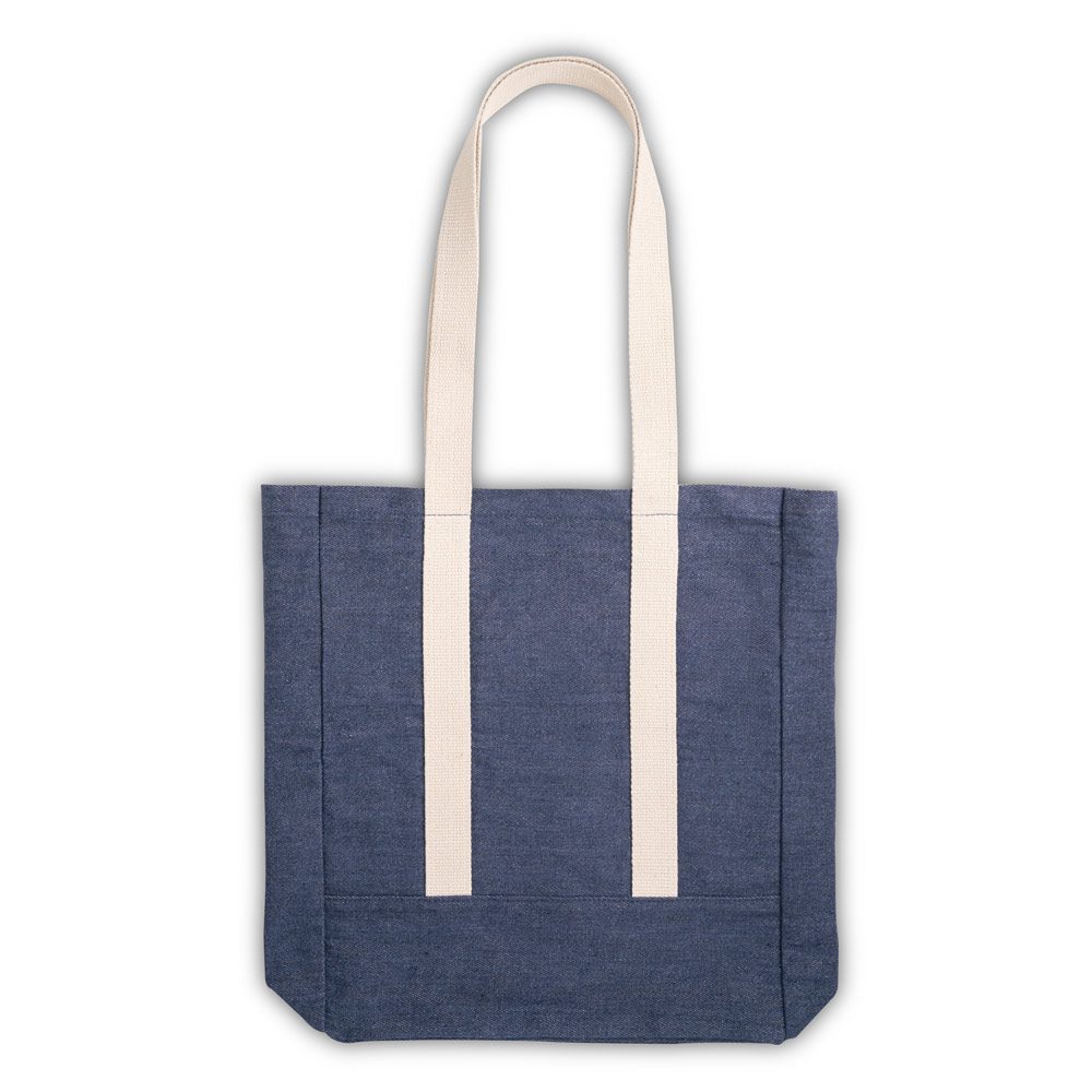 Sacola Casual em Denim Reciclado Personalizado - S92093 para Brindes de Eventos e Feiras da Zen Brindes.