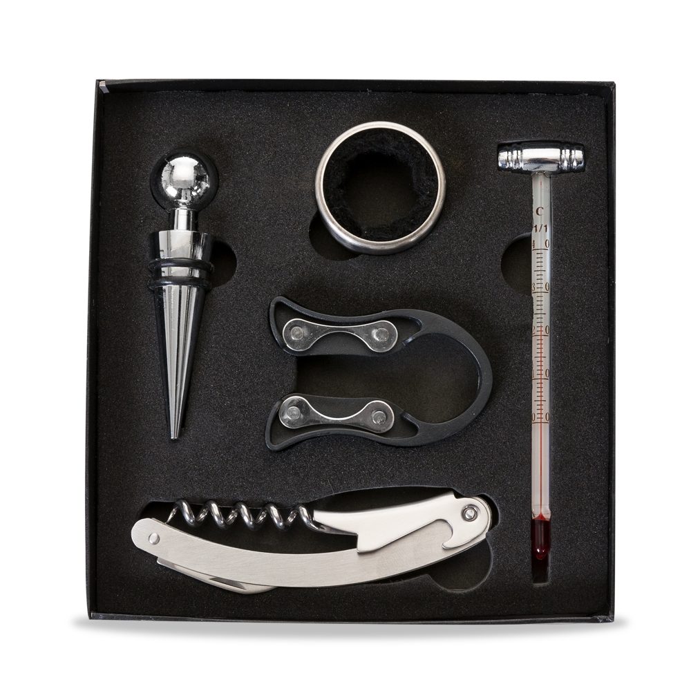 Kit Vinho 5 Peças Preto na Zen Brindes - Presente Personalizado