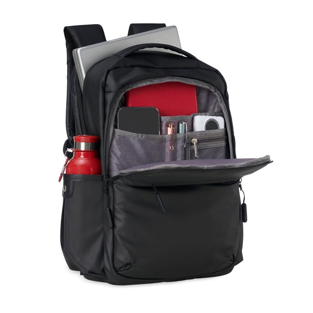Mochila Couro Sintético USB 20 Litros - X20061 - Mochilas Brinde Personalizado - Zen Brindes