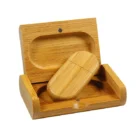 Kit de Pen Drive de Bambu Oval com Caixa - P018K - Pen Drives Brinde Personalizado - Zen Brindes