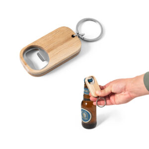 Abridor de Garrafa Personalizado em Inox e Bambu - S95081 para Brindes de Eventos e Feiras da Zen Brindes.