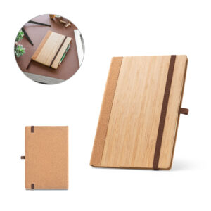 Caderno A5 Personalizado em Bambu e Cortiça - S93281 para Brindes de Eventos e Feiras da Zen Brindes.