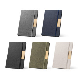 Caderno A5 em Tecido Personalizado - S93585 para Brindes de Eventos e Feiras da Zen Brindes.