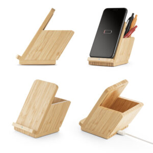 Carregador Wireless em Bambu Personalizado - S57940 para Brindes de Eventos e Feiras da Zen Brindes.