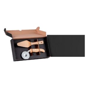 Cortador de Pizza Inox e Bambu Personalizado - MUD-07593 para Brindes de Eventos e Feiras da Zen Brindes.