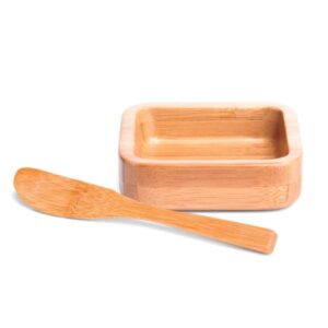 Cumbuca Quadrada em Bambu Personalizado 14Cm 100 ml - MCJ-02703 para Brindes de Eventos e Feiras da Zen Brindes.