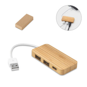 Hub em Bambu Personalizado para Eventos Corporativos - S97127 para Brindes de Eventos e Feiras da Zen Brindes.