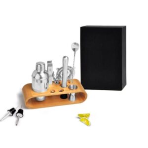 Kit Bar Personalizado com Base em Bambu 10 Peças - MKB-00483 para Brindes de Eventos e Feiras da Zen Brindes.