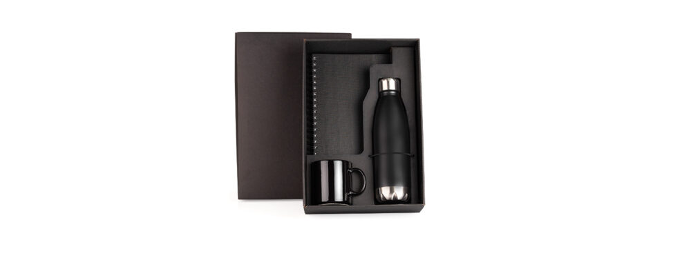 Kit Caderno e Acessórios 3 Peças Personalizado - MKT-9034B para Brindes de Eventos e Feiras da Zen Brindes.