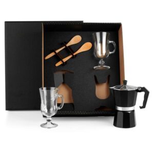 Kit Café com Cafeteira Italiana 5 Peças Personalizado - MKT-90234 para Brindes de Eventos e Feiras da Zen Brindes.