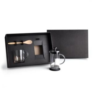 Kit Café com Prensa Francesa Personalizado - MKT-90278 para Brindes de Eventos e Feiras da Zen Brindes.