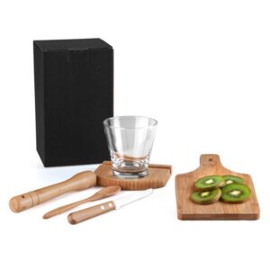 Kit Caipirinha em Bambu Ibiza 6 Peças Personalizado - MKC-00463 para Brindes de Eventos e Feiras da Zen Brindes.