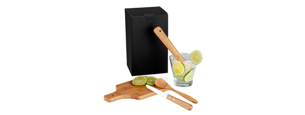 Kit Caipirinha em Bambu Personalizado - MKC-00263 para Brindes de Eventos e Feiras da Zen Brindes.