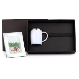 Kit Caneca em Inox e Porta-Retrato Personalizado - MKT-9046A para Brindes de Eventos e Feiras da Zen Brindes.