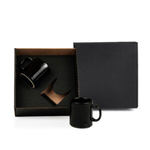 Kit Canecas em Cerâmica Preta 270 ml Personalizado - MCO-21271 para Brindes de Eventos e Feiras da Zen Brindes.