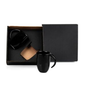 Kit Canecas em Cerâmica Preta 350 ml Personalizado - MCO-21351 para Brindes de Eventos e Feiras da Zen Brindes.