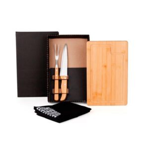 Kit Churrasco Personalizado Bambu e Inox 4 Peças - MME-19163 para Brindes de Eventos e Feiras da Zen Brindes.