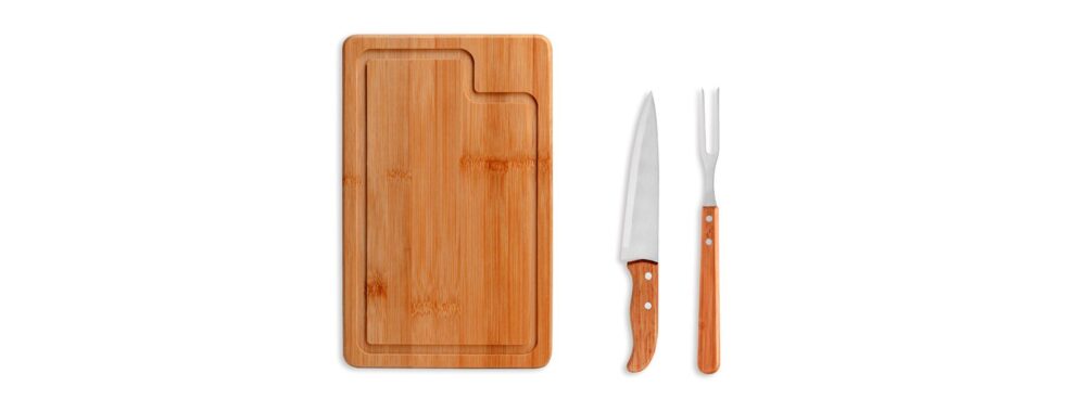 Kit Churrasco Personalizado em Bambu e Inox Dallas - MMB-19063 para Brindes de Eventos e Feiras da Zen Brindes.