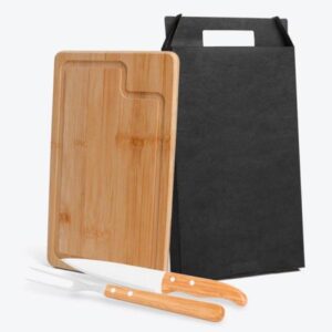 Kit Churrasco Personalizado em Bambu e Inox Dallas - MMB-19063 para Brindes de Eventos e Feiras da Zen Brindes.