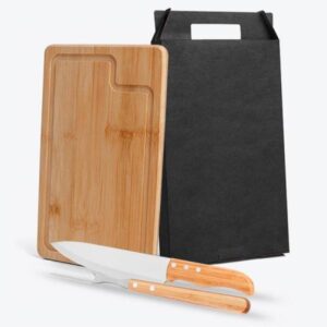 Kit Churrasco Personalizado em Bambu e Inox Dallas - MMB-19093 para Brindes de Eventos e Feiras da Zen Brindes.