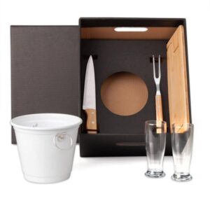 Kit Churrasco com Balde 6 Peças Personalizado - MKT-90228 para Brindes de Eventos e Feiras da Zen Brindes.