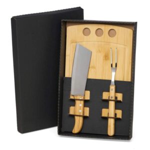 Kit Churrasco e Cozinha em Bambu e Inox Personalizado - MKT-90193 para Brindes de Eventos e Feiras da Zen Brindes.
