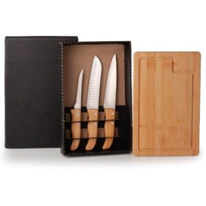 Kit Churrasco e Cozinha em Bambu e Inox Personalizado - MME-19873 para Brindes de Eventos e Feiras da Zen Brindes.