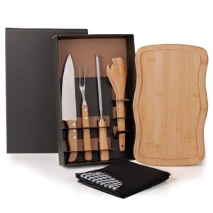 Kit Churrasco e Tábua Bambu Personalizado - MME-32813 para Brindes de Eventos e Feiras da Zen Brindes.