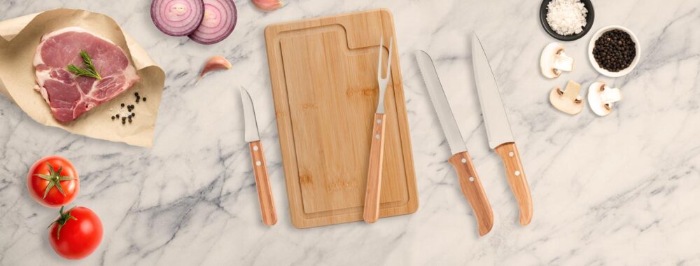 Kit Churrasco em Bambu Personalizado - MMB-19133 para Brindes de Eventos e Feiras da Zen Brindes.