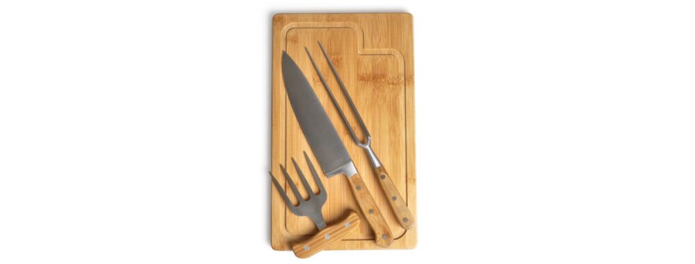 Kit Churrasco em Bambu Personalizado - MME-049A3 para Brindes de Eventos e Feiras da Zen Brindes.