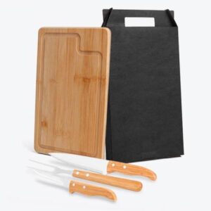 Kit Churrasco em Bambu e Inox Dallas Personalizado - MMB-19123 para Brindes de Eventos e Feiras da Zen Brindes.