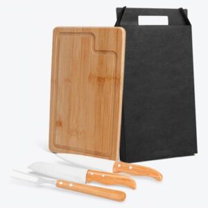Kit Churrasco em Bambu e Inox Personalizado - MMB-19633 para Brindes de Eventos e Feiras da Zen Brindes.