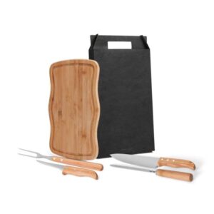 Kit Churrasco em Bambu e Inox Personalizado - MMB-32183 para Brindes de Eventos e Feiras da Zen Brindes.