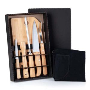 Kit Churrasco em Bambu e Inox Personalizado - MME-20883 para Brindes de Eventos e Feiras da Zen Brindes.