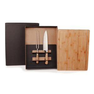 Kit Churrasco em Bambu e Inox Personalizado - MME-39053 para Brindes de Eventos e Feiras da Zen Brindes.