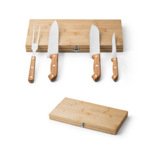 Kit Churrasco em Caixa Bambu Personalizado - S94111 para Brindes de Eventos e Feiras da Zen Brindes.