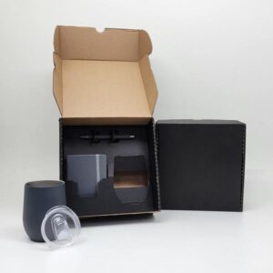 Kit Copo Térmico e Acessórios Cinza Personalizado - MKT-90334 para Brindes de Eventos e Feiras da Zen Brindes.