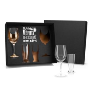 Kit Copos de Vidro para Vinho e Cerveja Personalizado - MKT-90015 para Brindes de Eventos e Feiras da Zen Brindes.