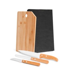 Kit Cozinha Personalizado com Tábua e Facas 4 Peças - MMB-20223 para Brindes de Eventos e Feiras da Zen Brindes.