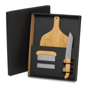 Kit Cozinha em Bambu e Inox 3 Peças Personalizado - MKT-90192 para Brindes de Eventos e Feiras da Zen Brindes.