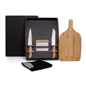 Kit Cozinha em Bambu e Inox Personalizado - MKT-90182 para Brindes de Eventos e Feiras da Zen Brindes.