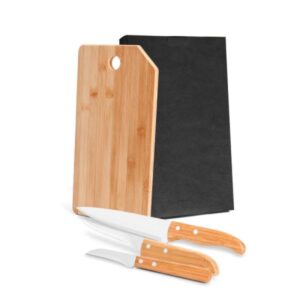 Kit Cozinha em Bambu e Inox Personalizado - MMB-20523 para Brindes de Eventos e Feiras da Zen Brindes.