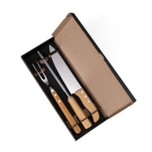 Kit Faca 8" Personalizado Chaira e Garfo 3 Peças - MKF-02813 para Brindes de Eventos e Feiras da Zen Brindes.