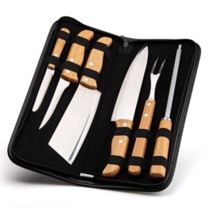 Kit Facas Inox e Bambu Personalizado 7 Peças - MPB-00213 para Brindes de Eventos e Feiras da Zen Brindes.